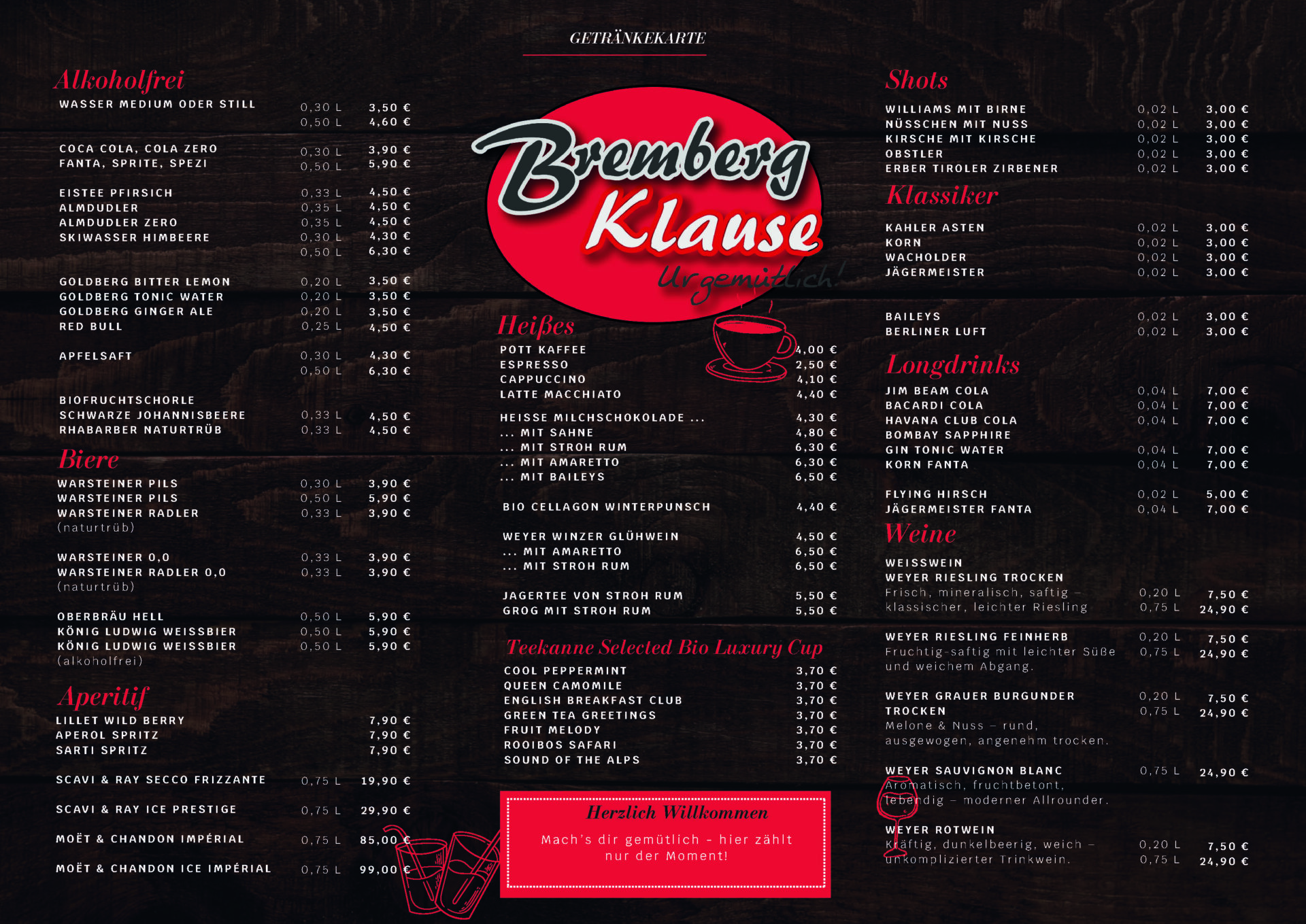 Getränkekarte Bremberg Klause